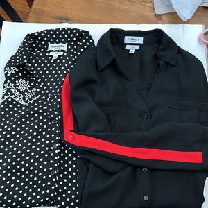 Express Black V-Neck Button Down & Express Polkadot Blouse